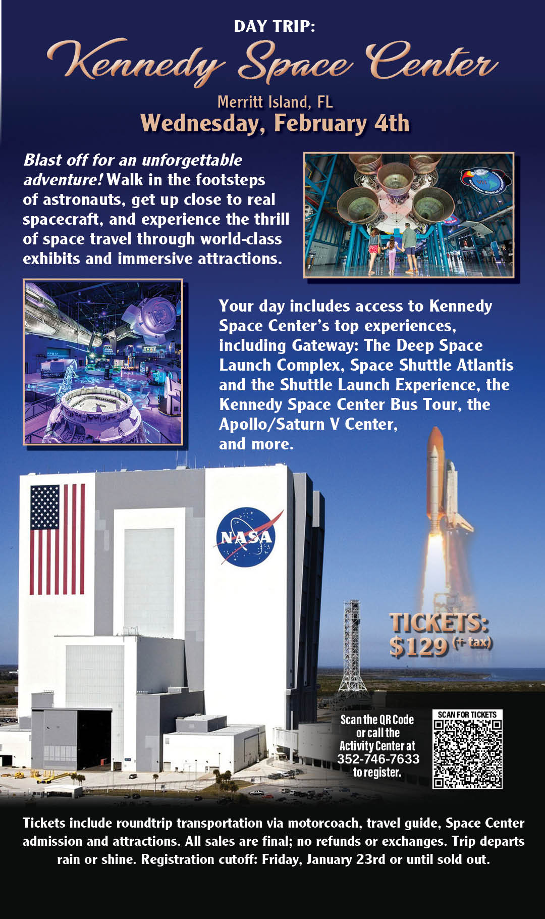 Day Trip Kennedy Space Center February 2026 Kiosk