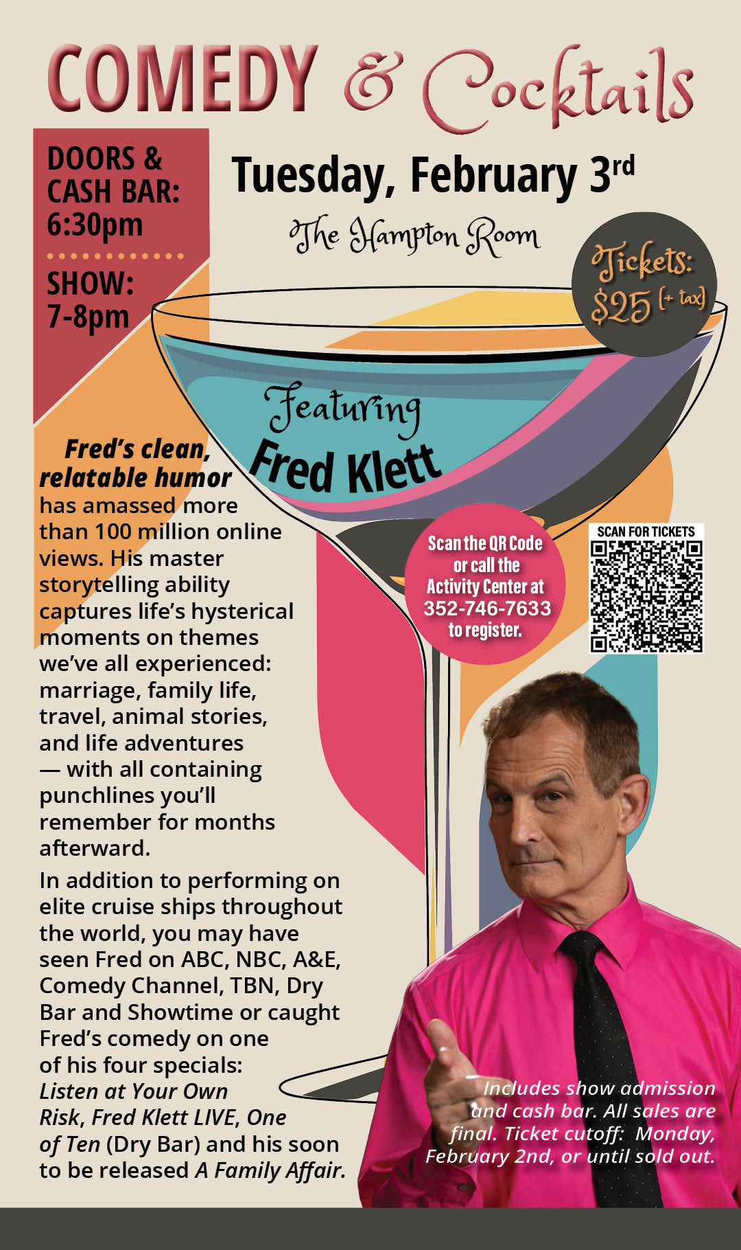 Comedy & Cocktails with Fred Klett Feb 2026 Kiosk