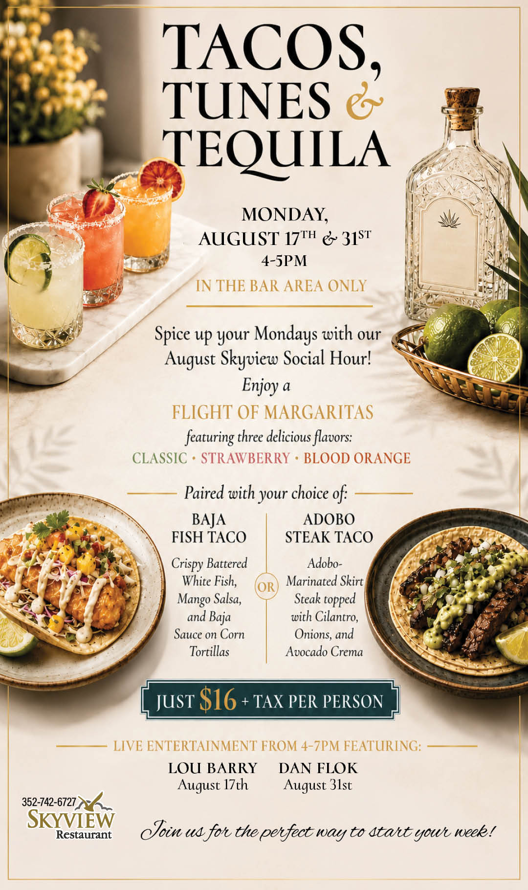 Skyview Social Hour Tacos, Tumes & Tequila July 2026 Kiosk2