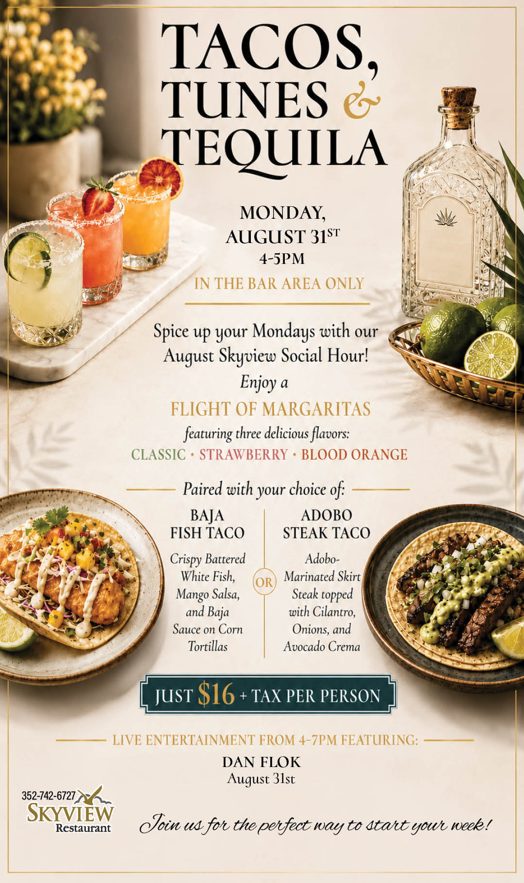 Skyview Social Hour Tacos, Tumes & Tequila July 2026 Kiosk3