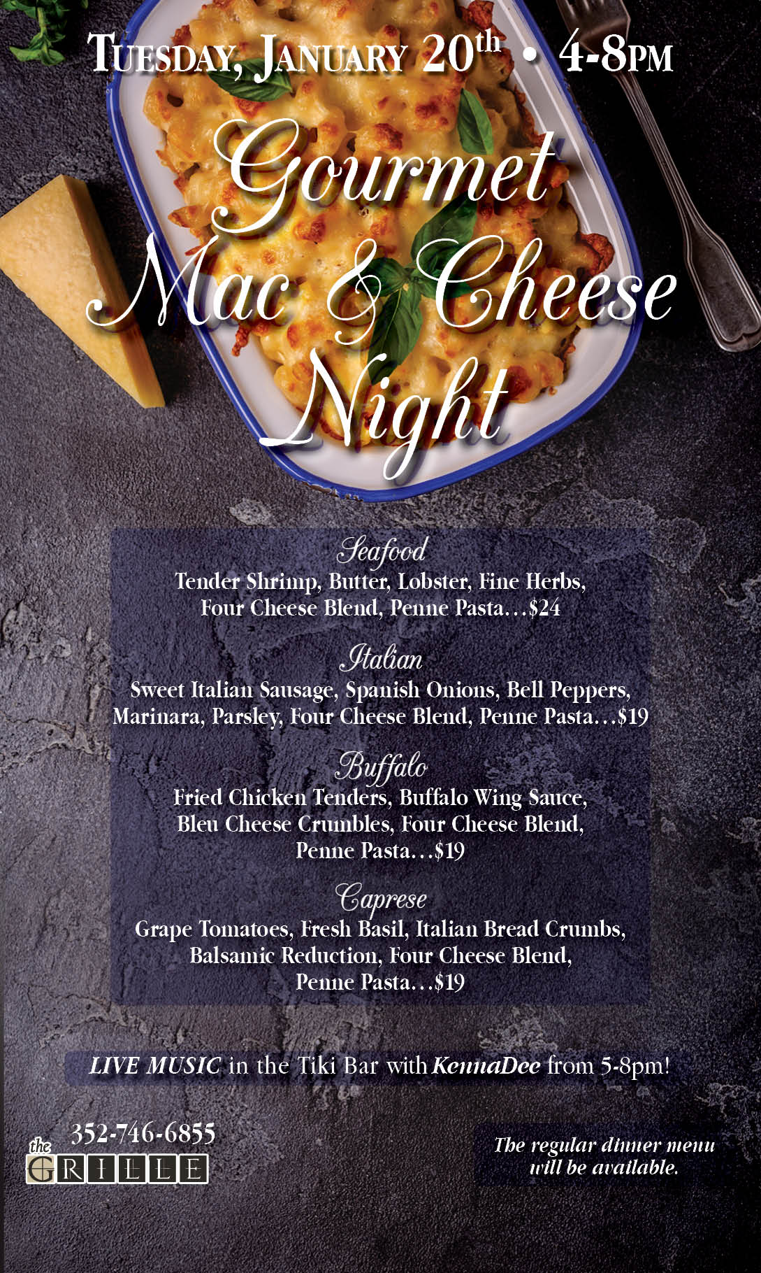 Gourmet Mac & Cheese Night January 2026 Kiosk
