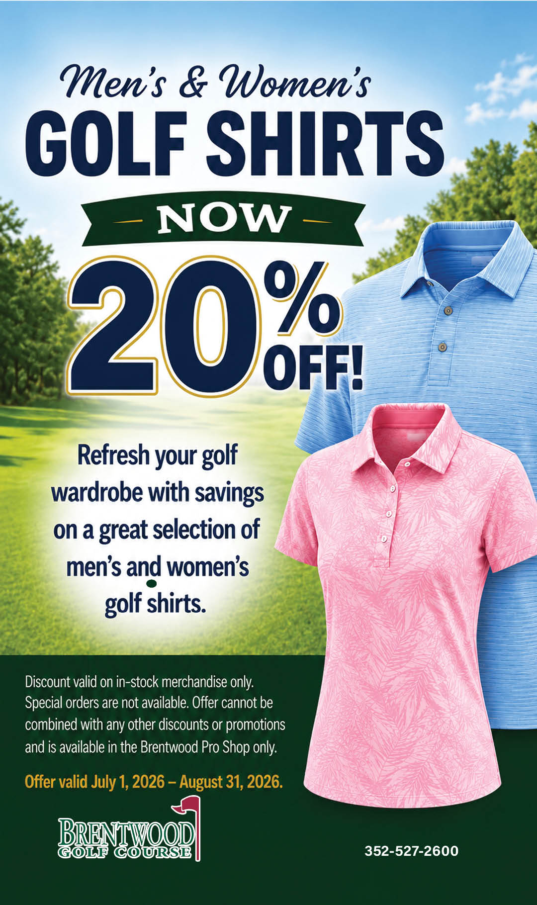 Brentwood Men's and Women's Golf Shirts July 2026 Kiosk