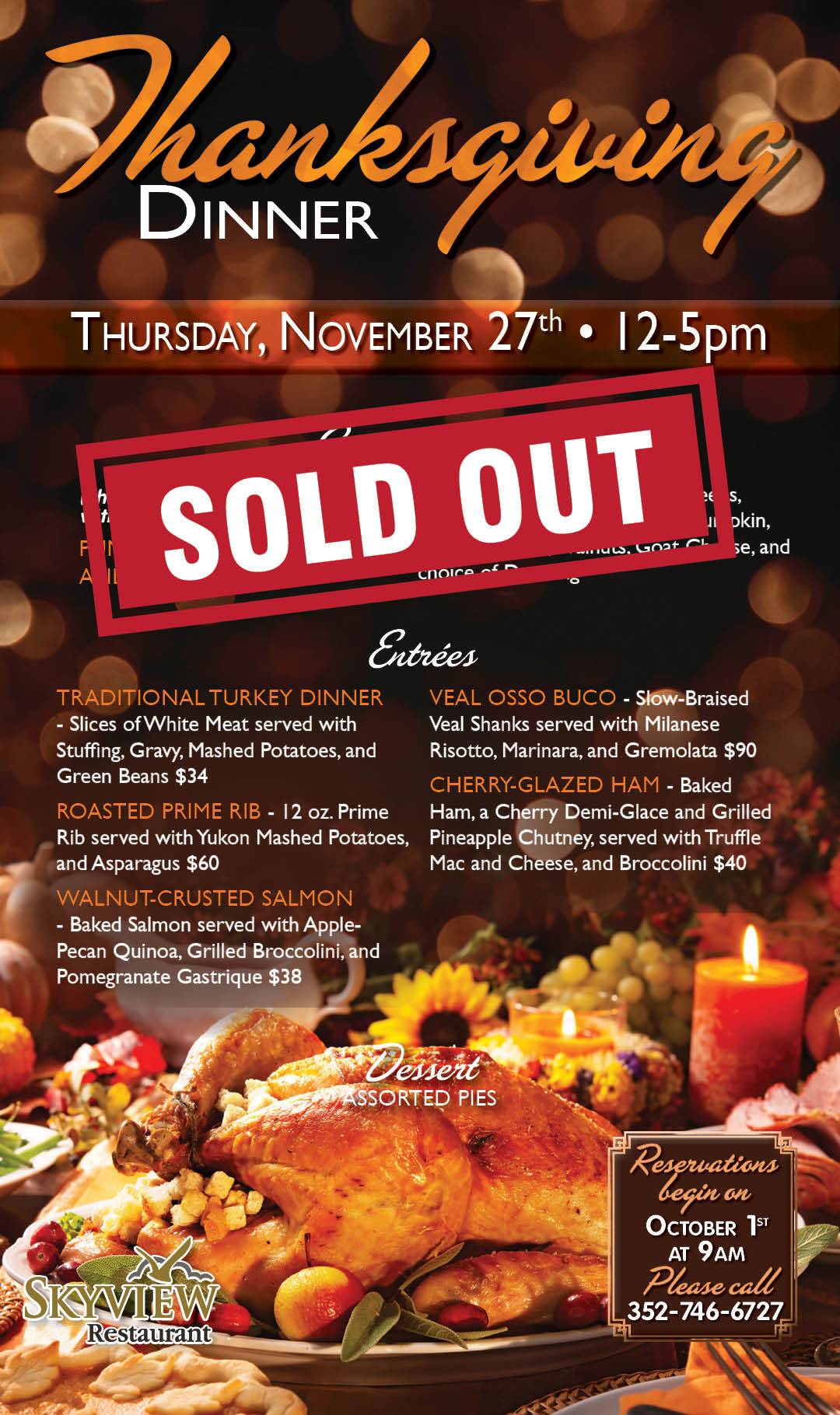 Skyview Thanksgiving Dinner 2025 Kiosk SOLD OUT
