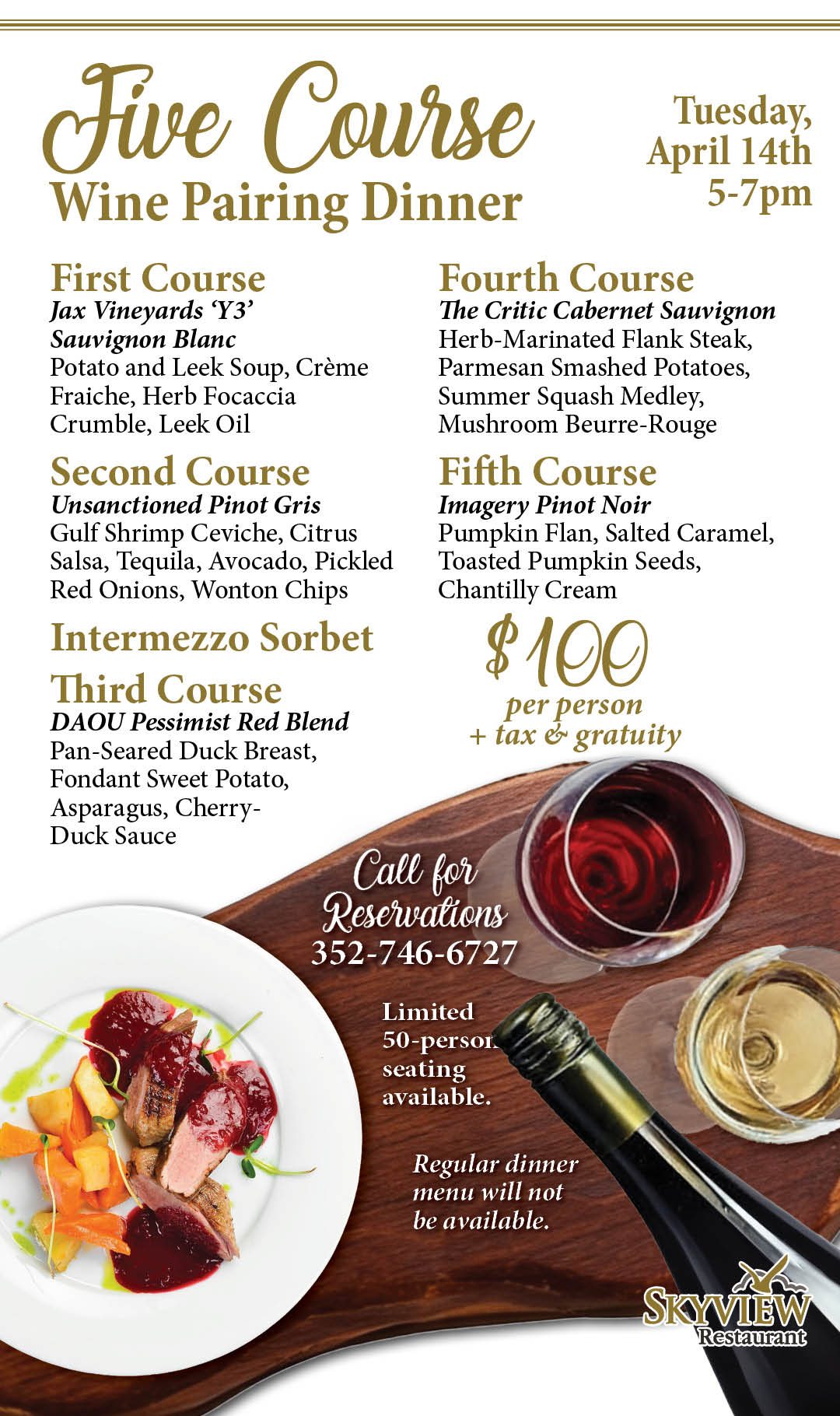 5 course wine pairing dinner April 2026 Kiosk