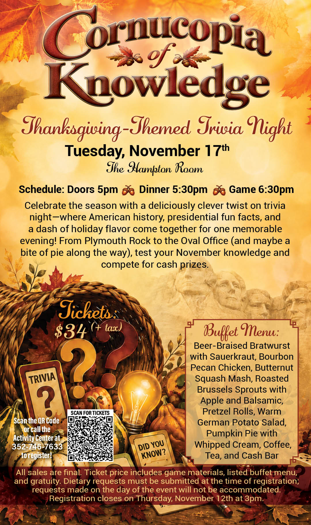 Nov 17 Cornucopia of Knowledge Thanksgiving Trivia Nov 2026 Kiosk