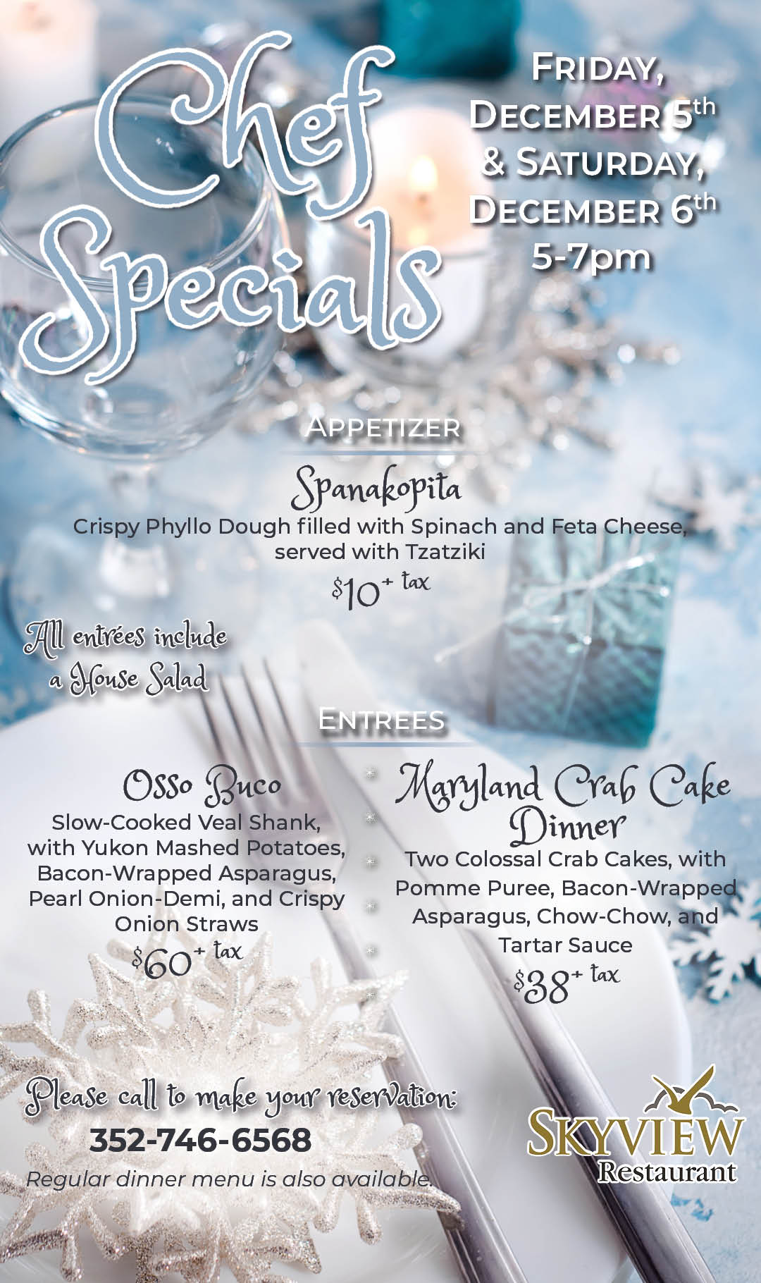Chef Specials Dec 5 and 6 2025 Kiosk