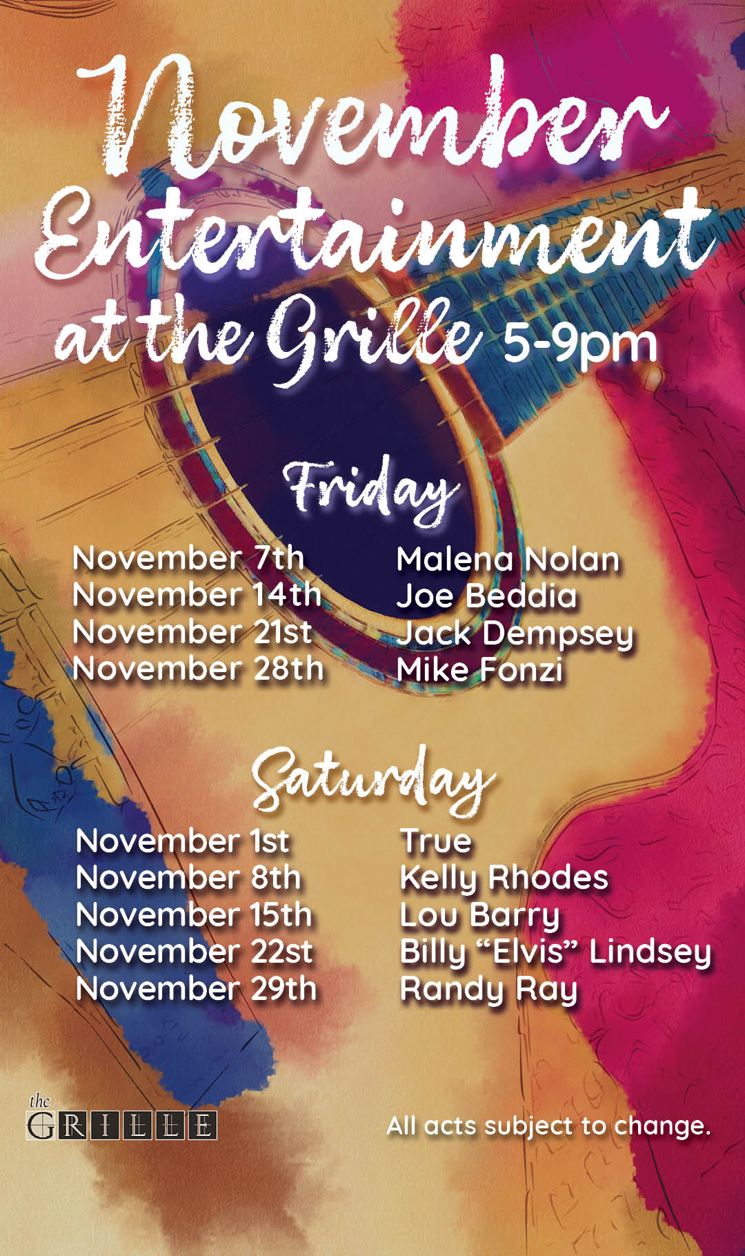 Grille Live Entertainment November 2025 kiosk