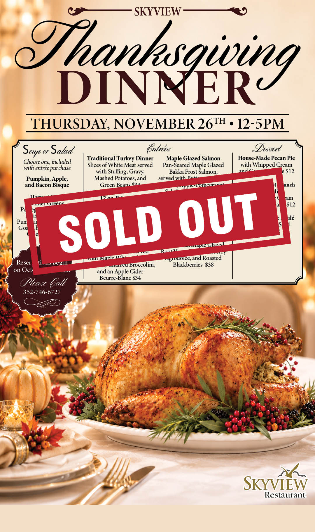 Nov 26 Skyview Thanksgiving Dinner Nov Kiosk SOLD OUT