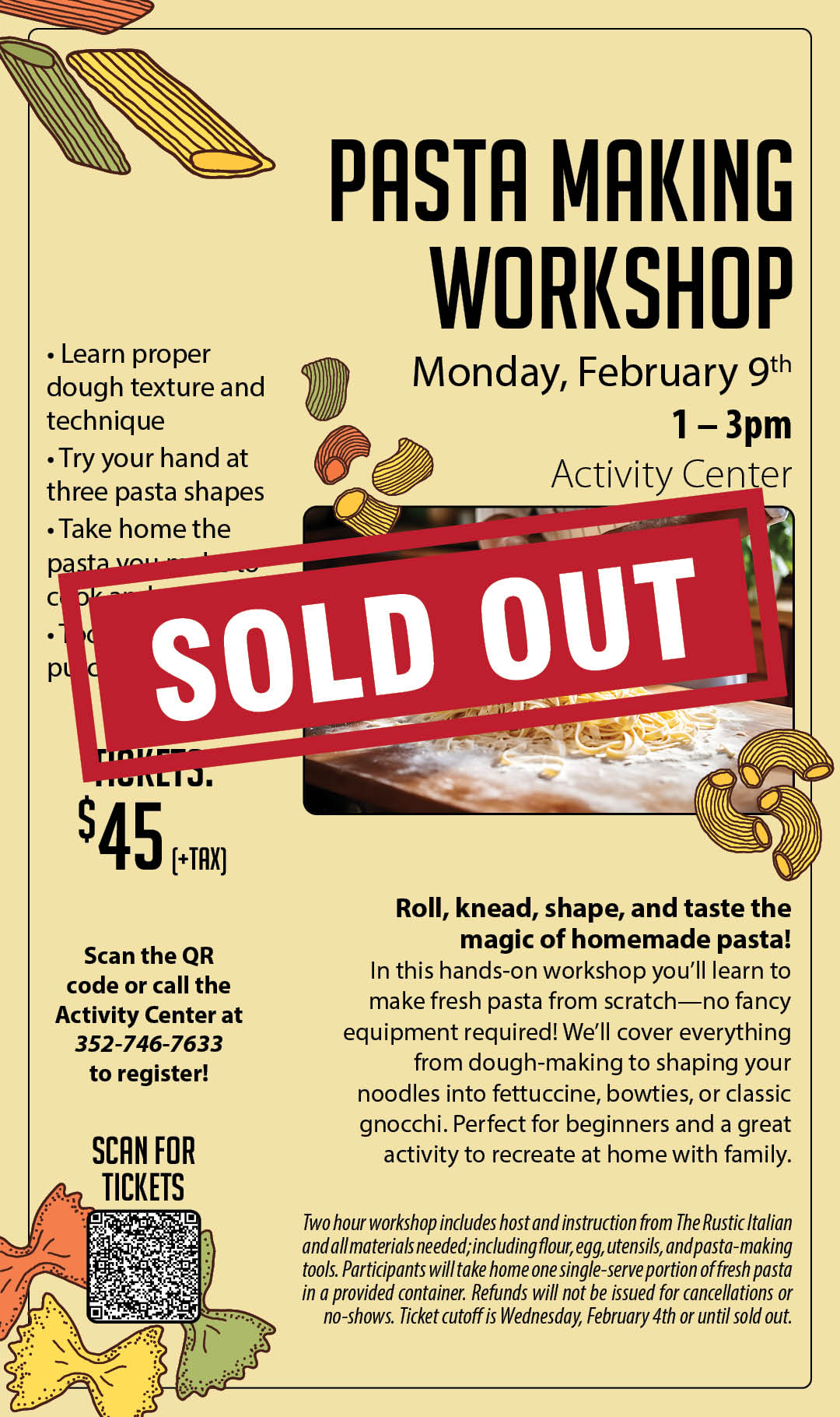 Pasta Making Workshop April 2026 Kiosk SOLD OUT