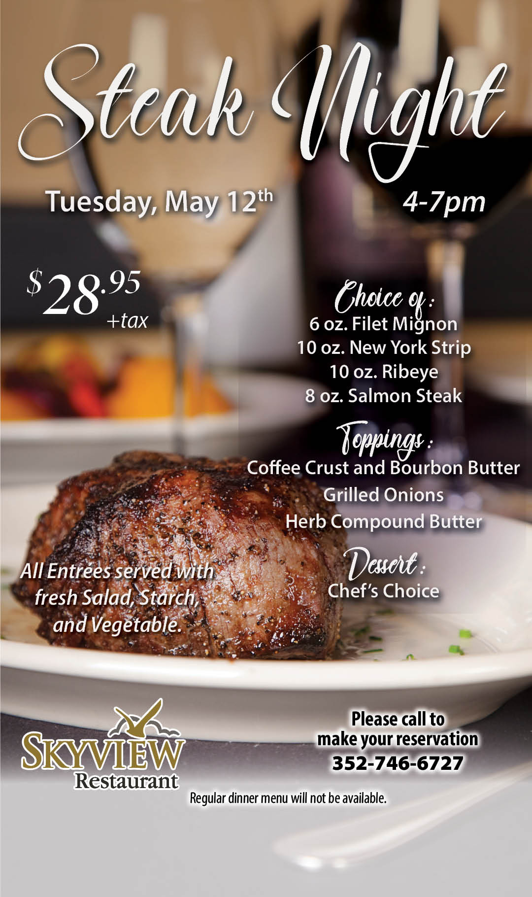 Steak Night May 12 2026 kiosk