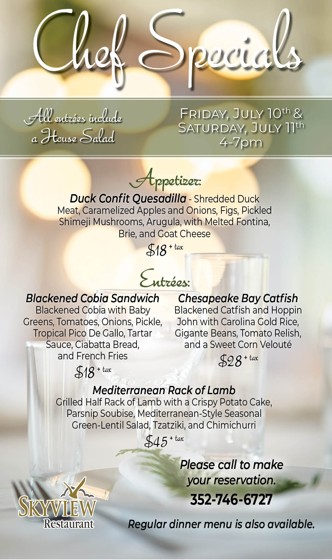 Chef Specials July 10 and 11 2026 Kiosk