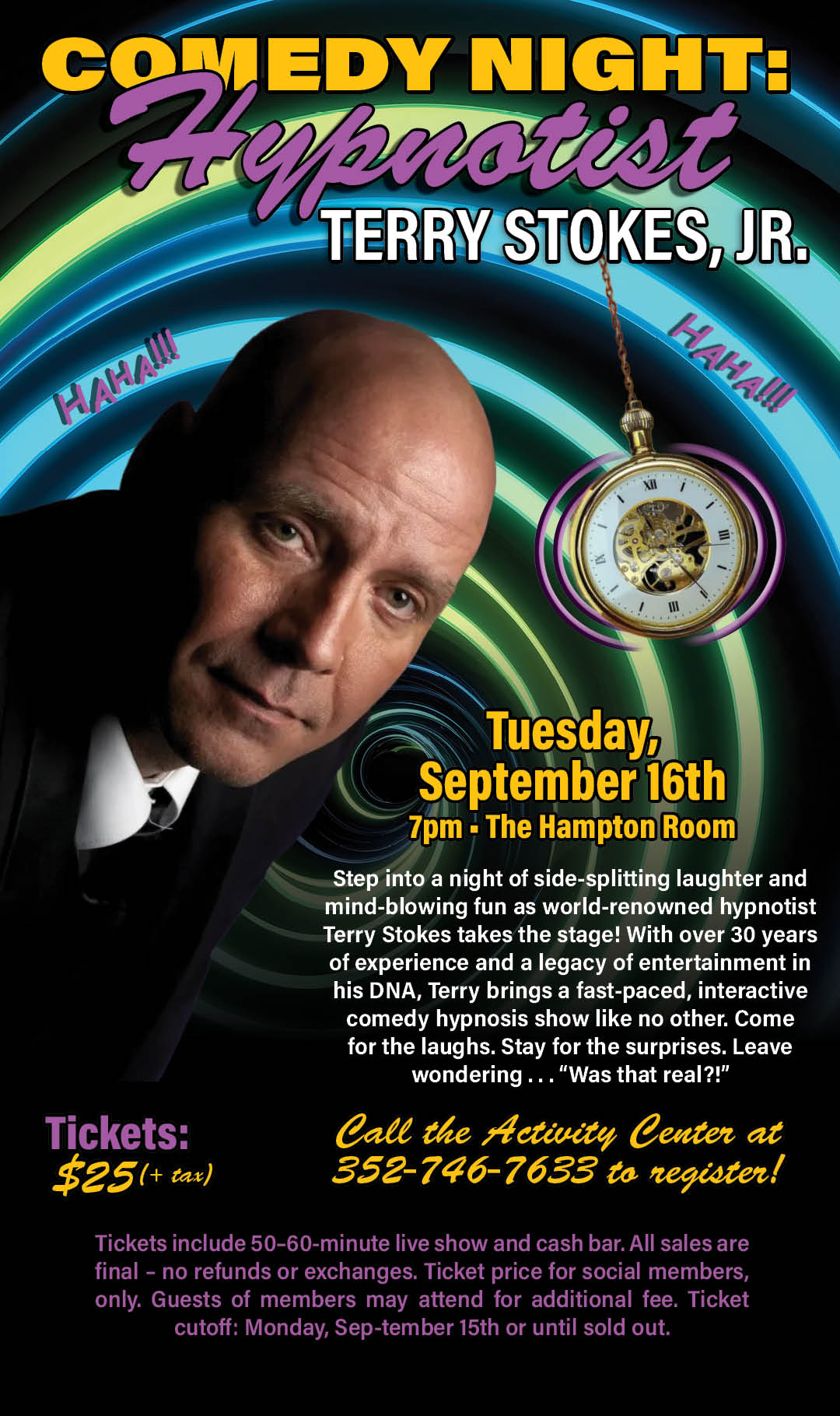 Comedy Night Hypnotist Terry Stokes Sept 2025 Kiosk
