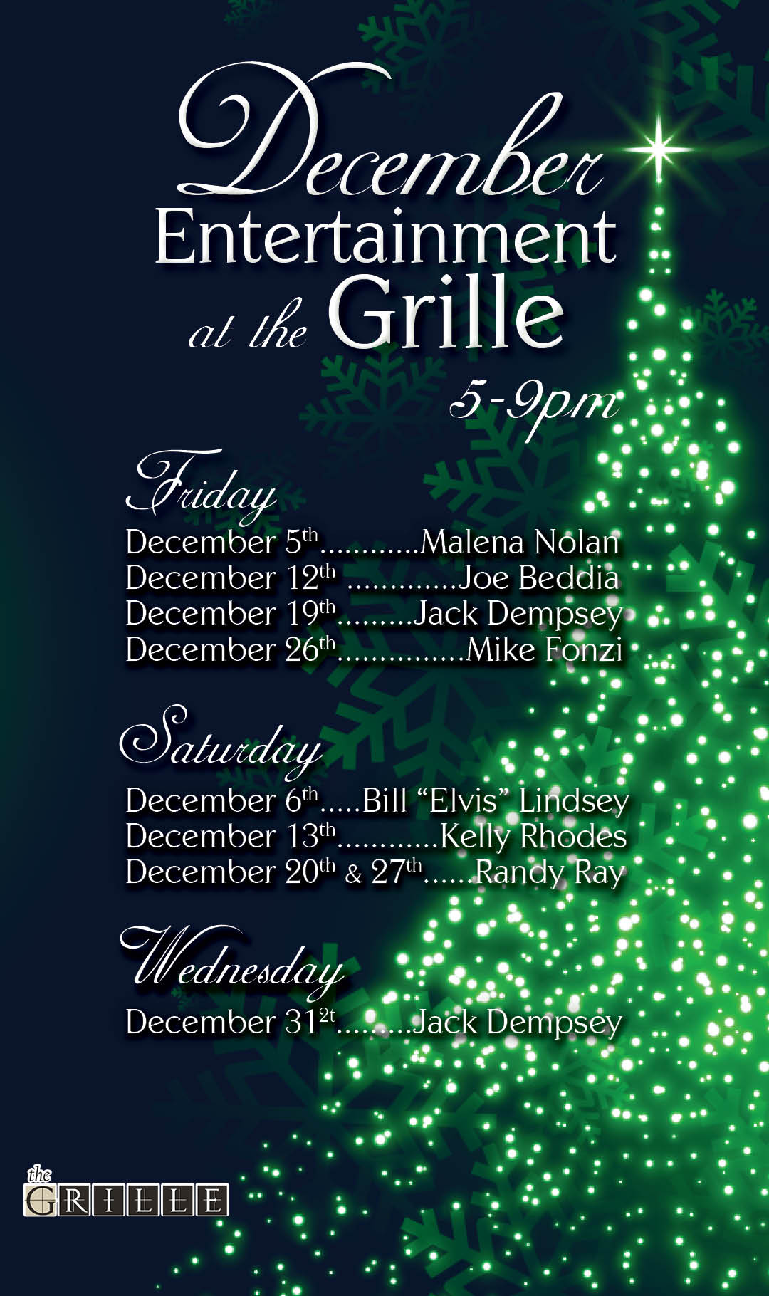 Grille Live Entertainment December 2025 Kiosk