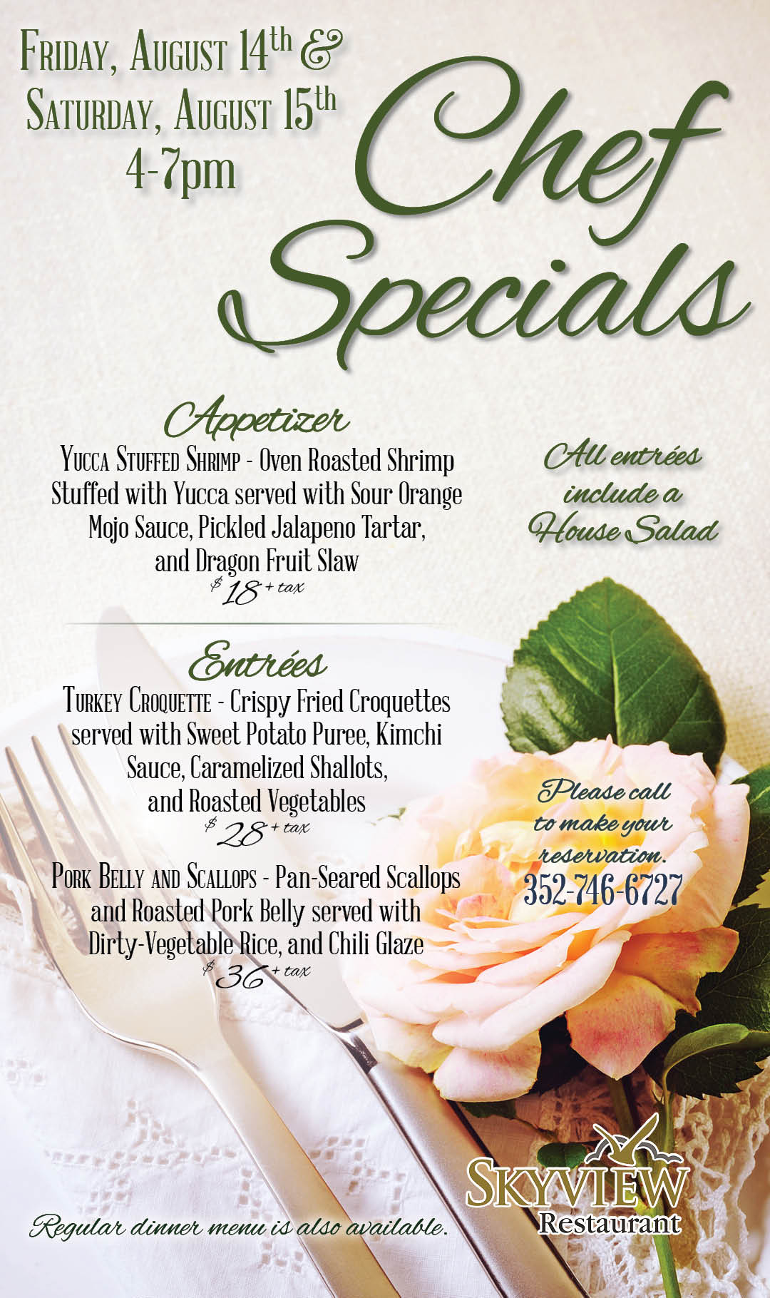 Chef Specials Aug 14 and 15 2026 Kiosk