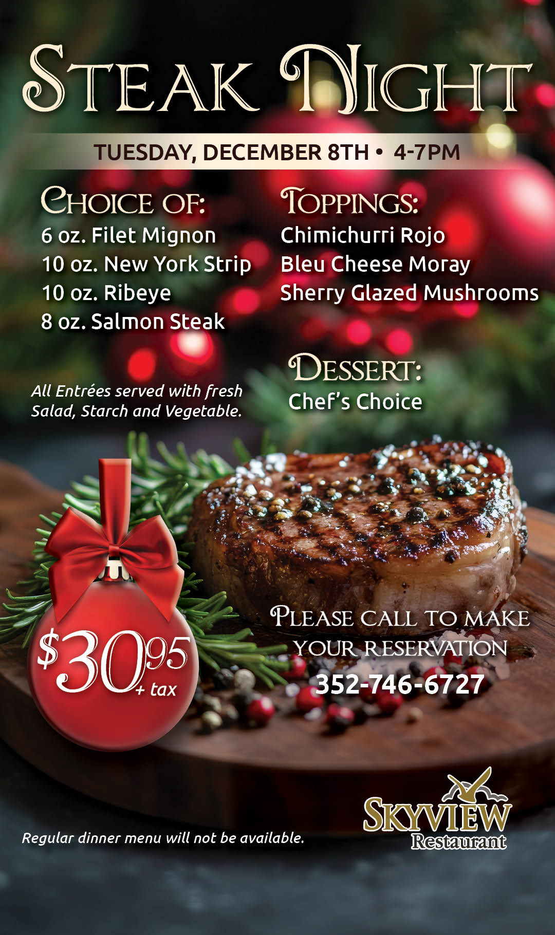 Steak Night Dec 8 2026 kiosk