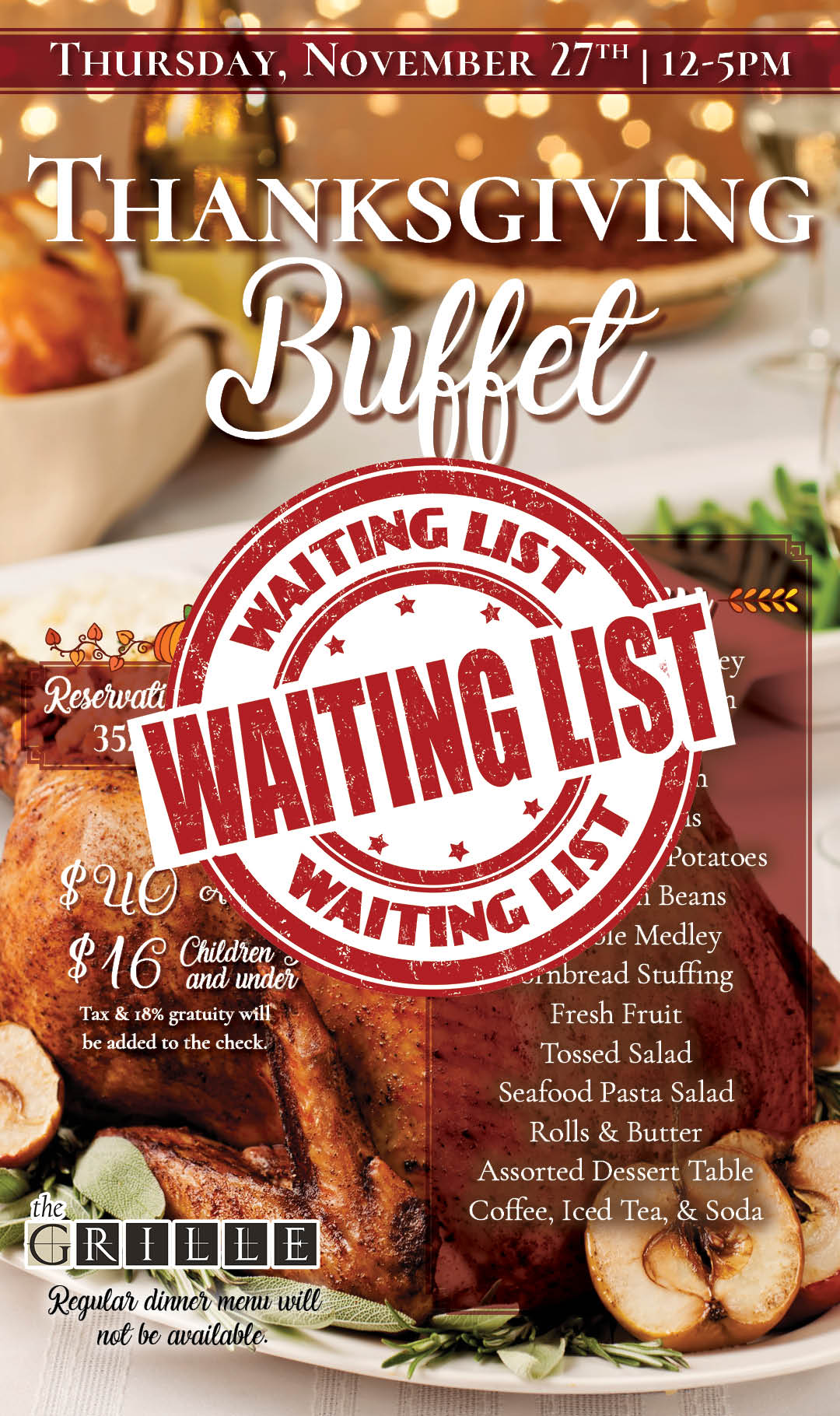 Grille Thanksgiving November 2025 Kiosk waiting list