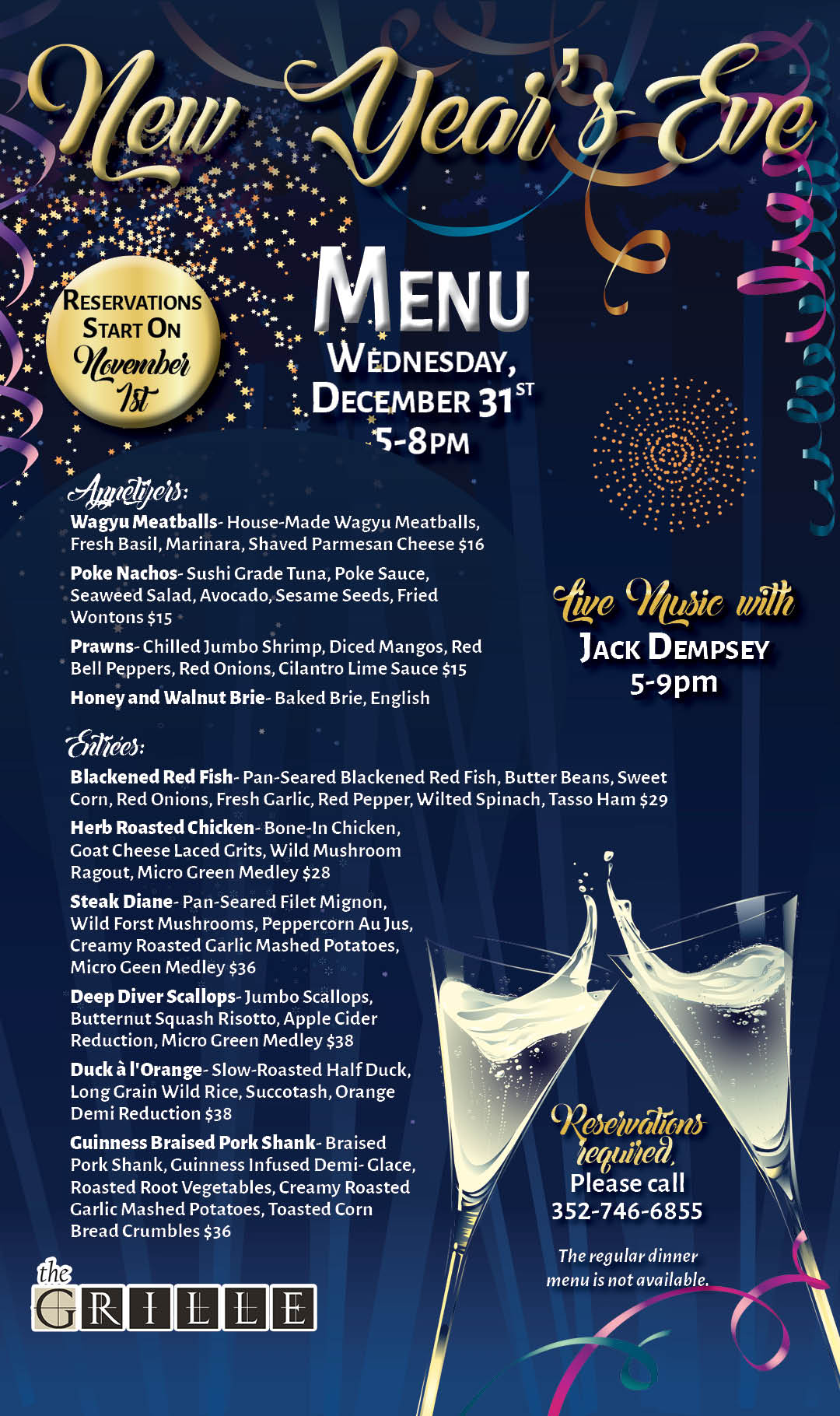 Grille NYE Menu December 2025 Kiosk