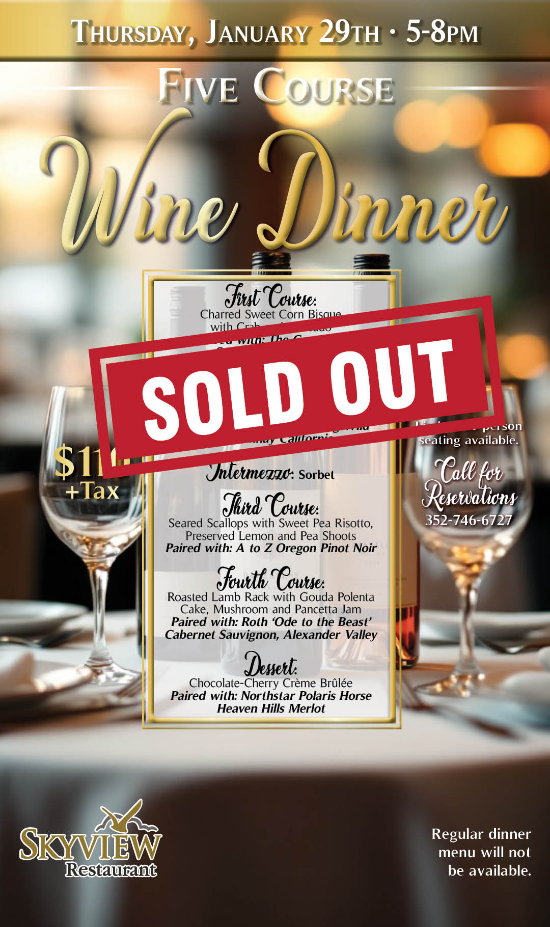 Five Course Wine Dinner Jan 2026 Kiosk SOLD OUT