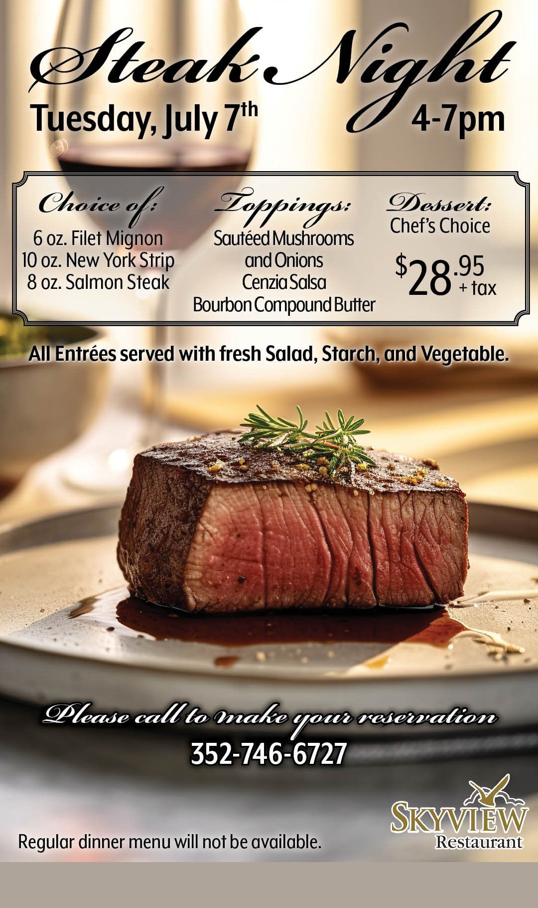 Steak Night July 7 2026 Kiosk