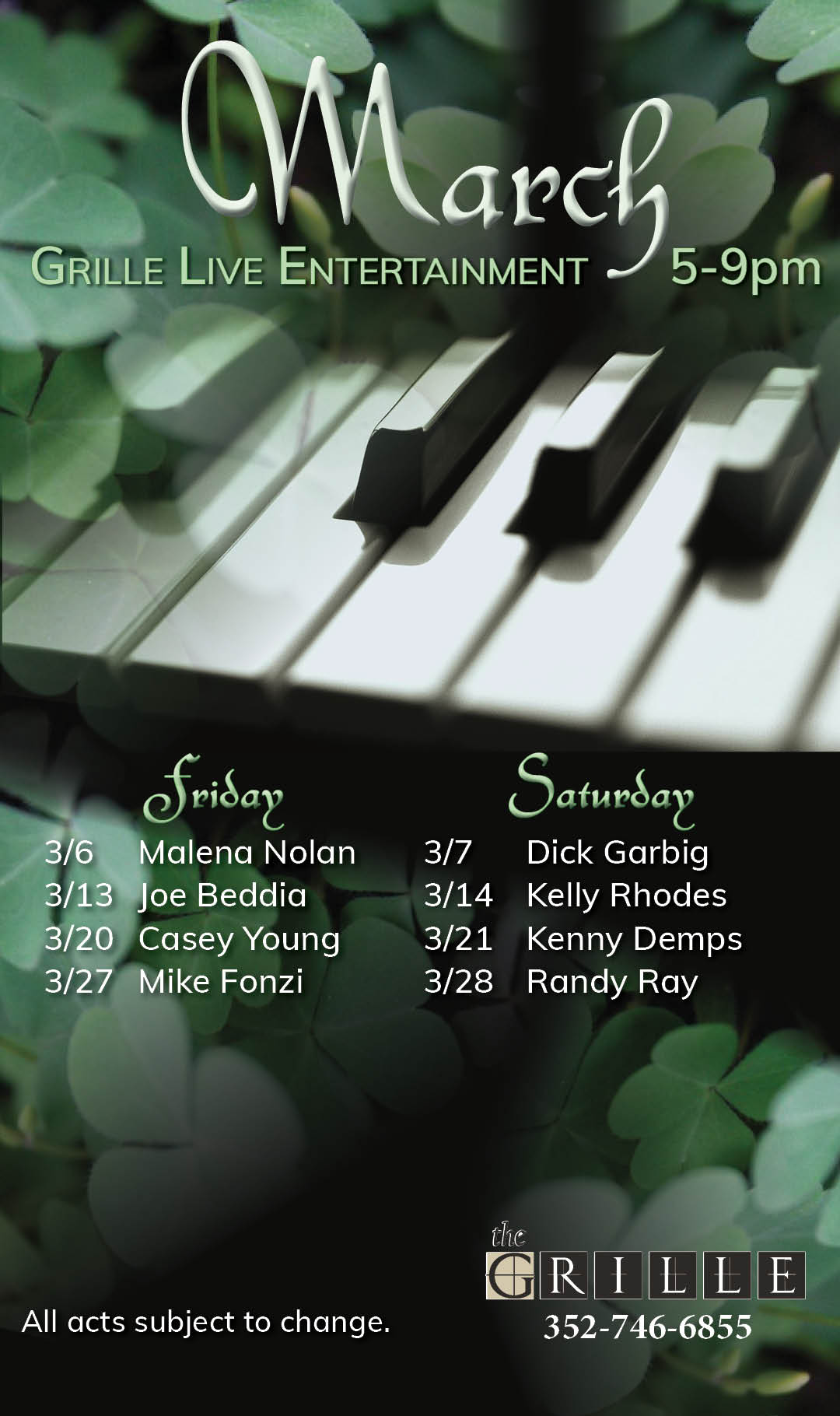 Grille Live Entertainment March 2026 Kiosk