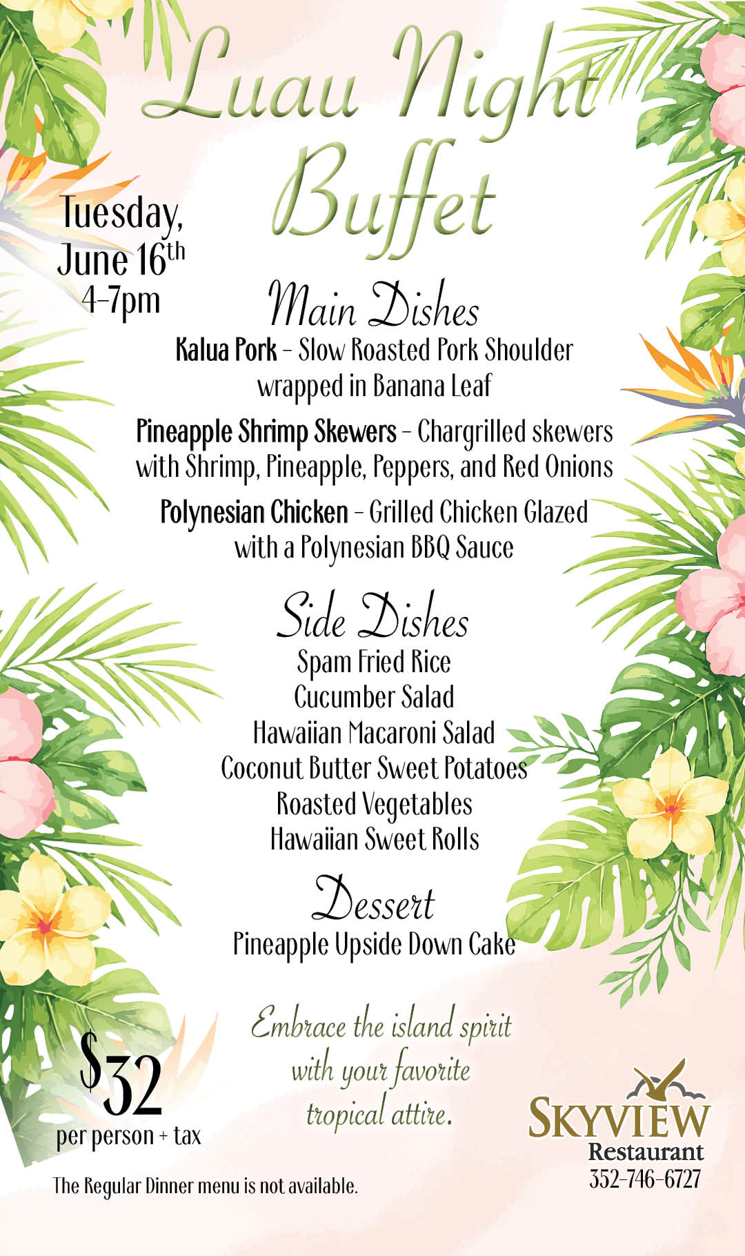 Luau Night Buffet June 2026 Kiosk