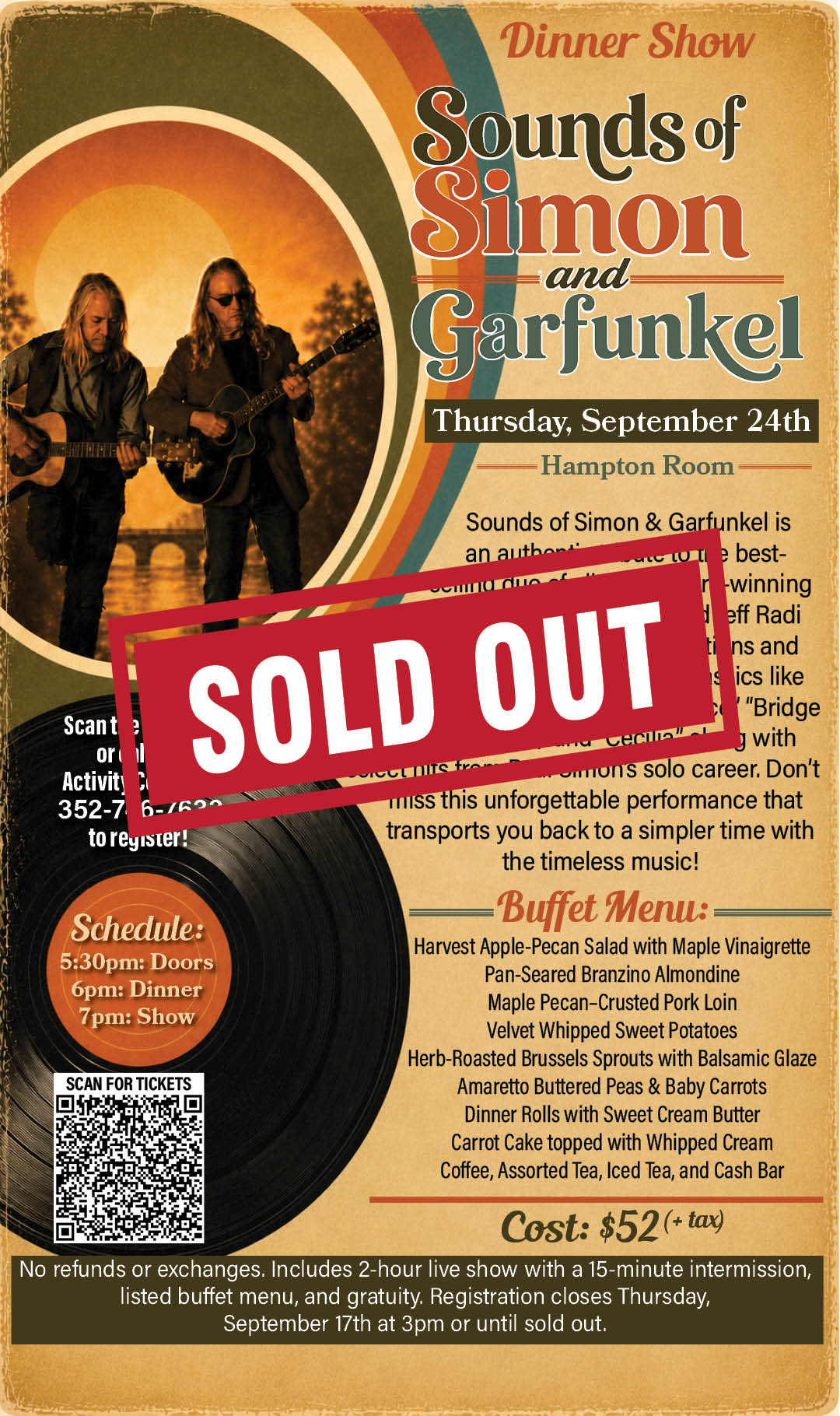 Simon & Garfunkel Dinner Show Sept 2026 Kiosk SOLD OUT