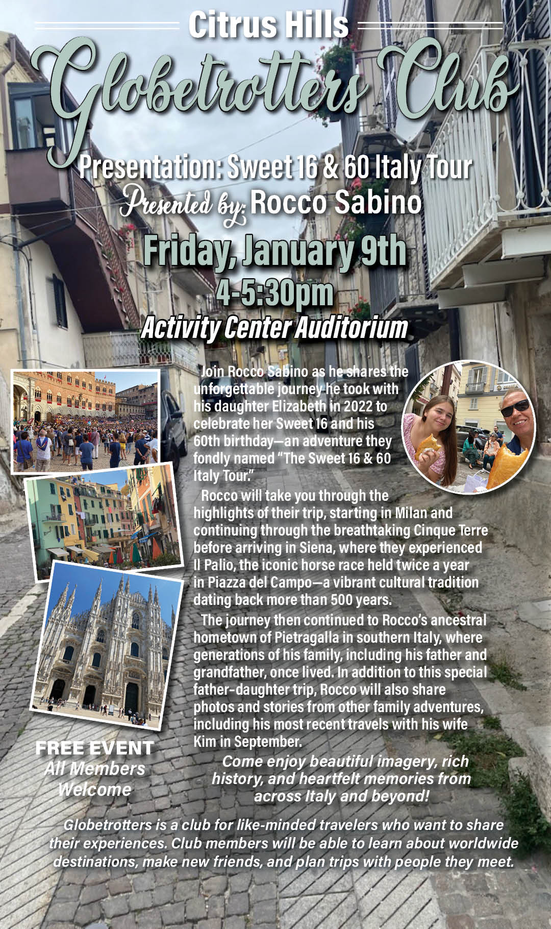 Globetrotters Italy Tour January 2026 Kiosk