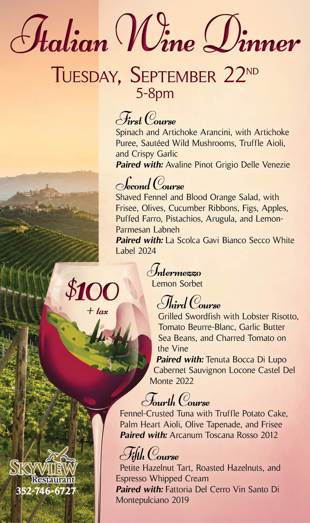 Italian Wine Dinner Skyview Sept 2026 Kiosk