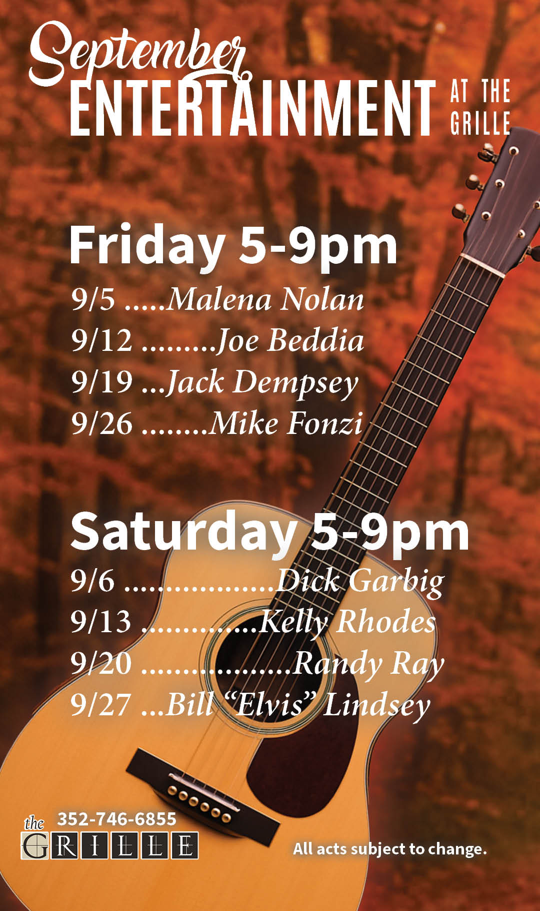Grille Live Entertainment September 2025 Kiosk