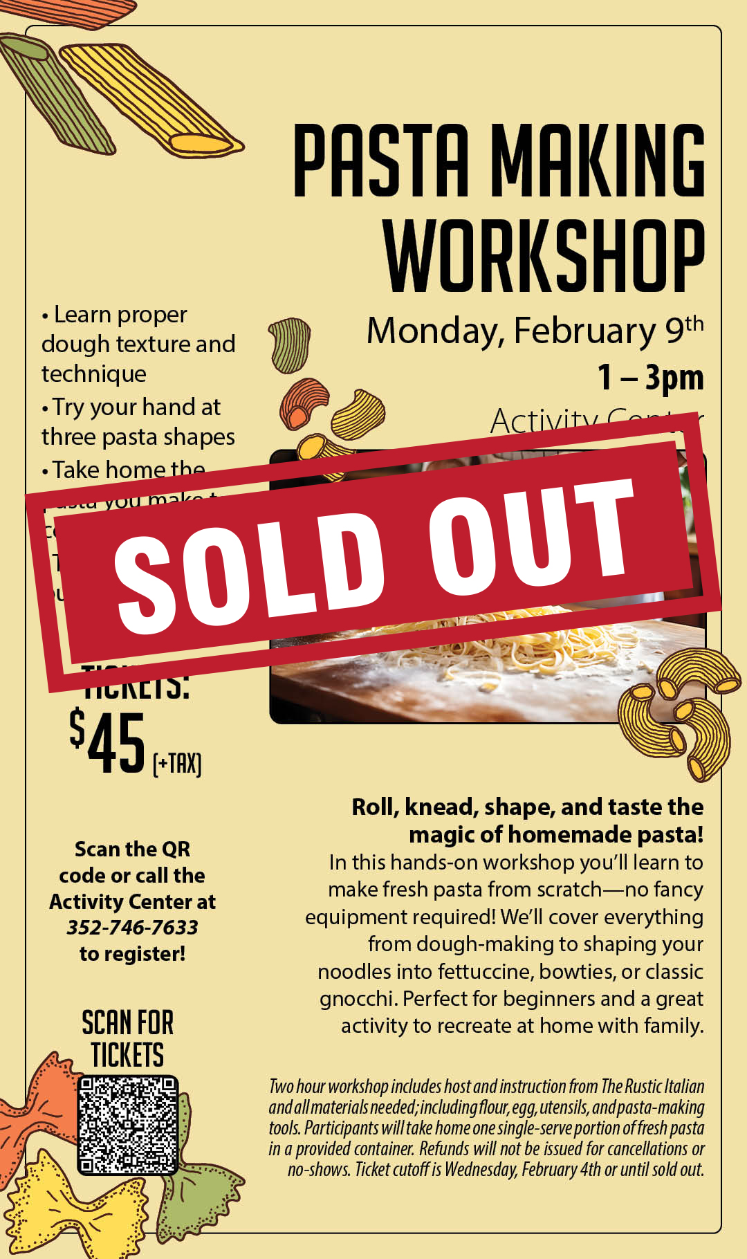 Pasta Making Workshop Feb 2026 Kiosk SOLD OUT