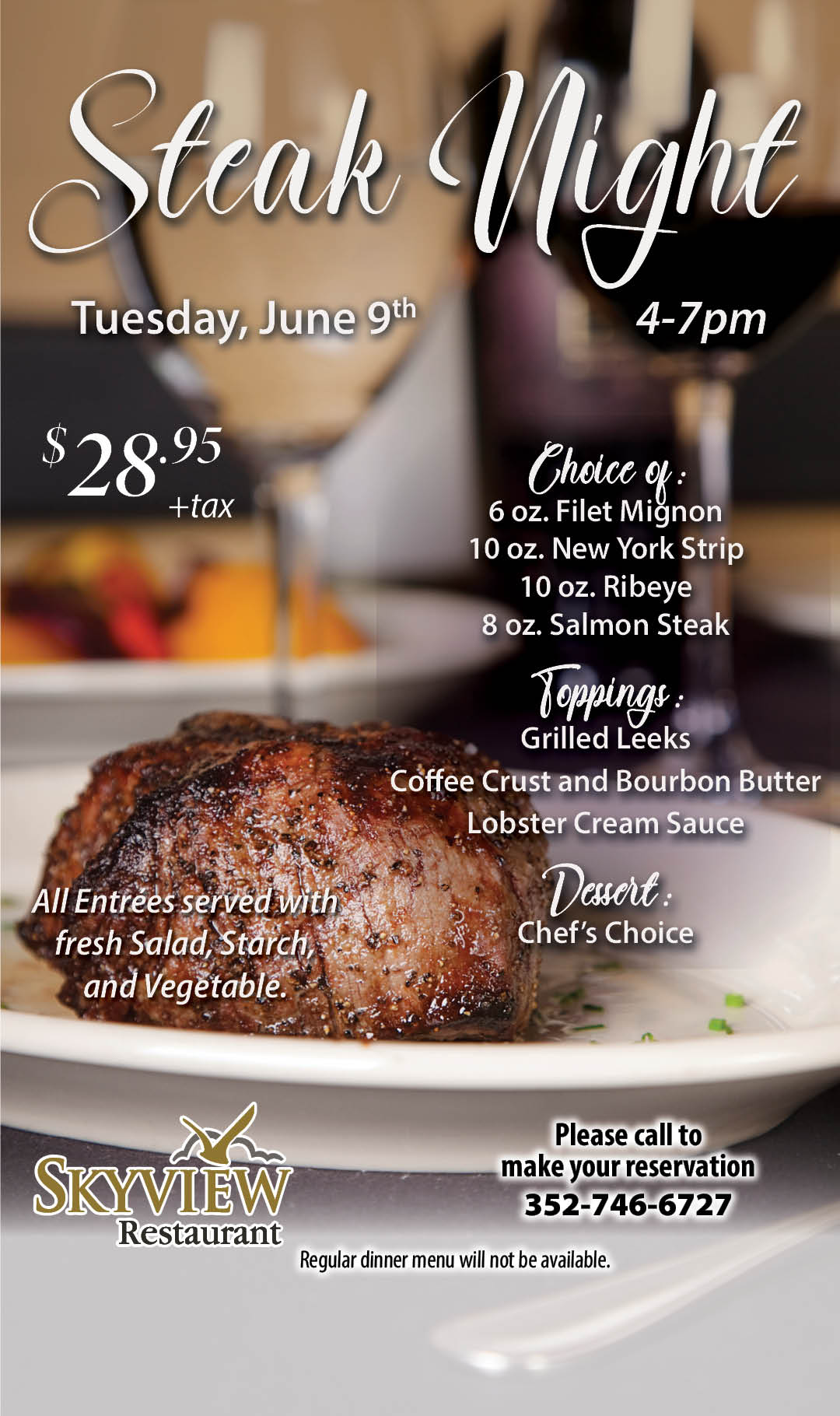 Steak Night June 9 2026 kiosk