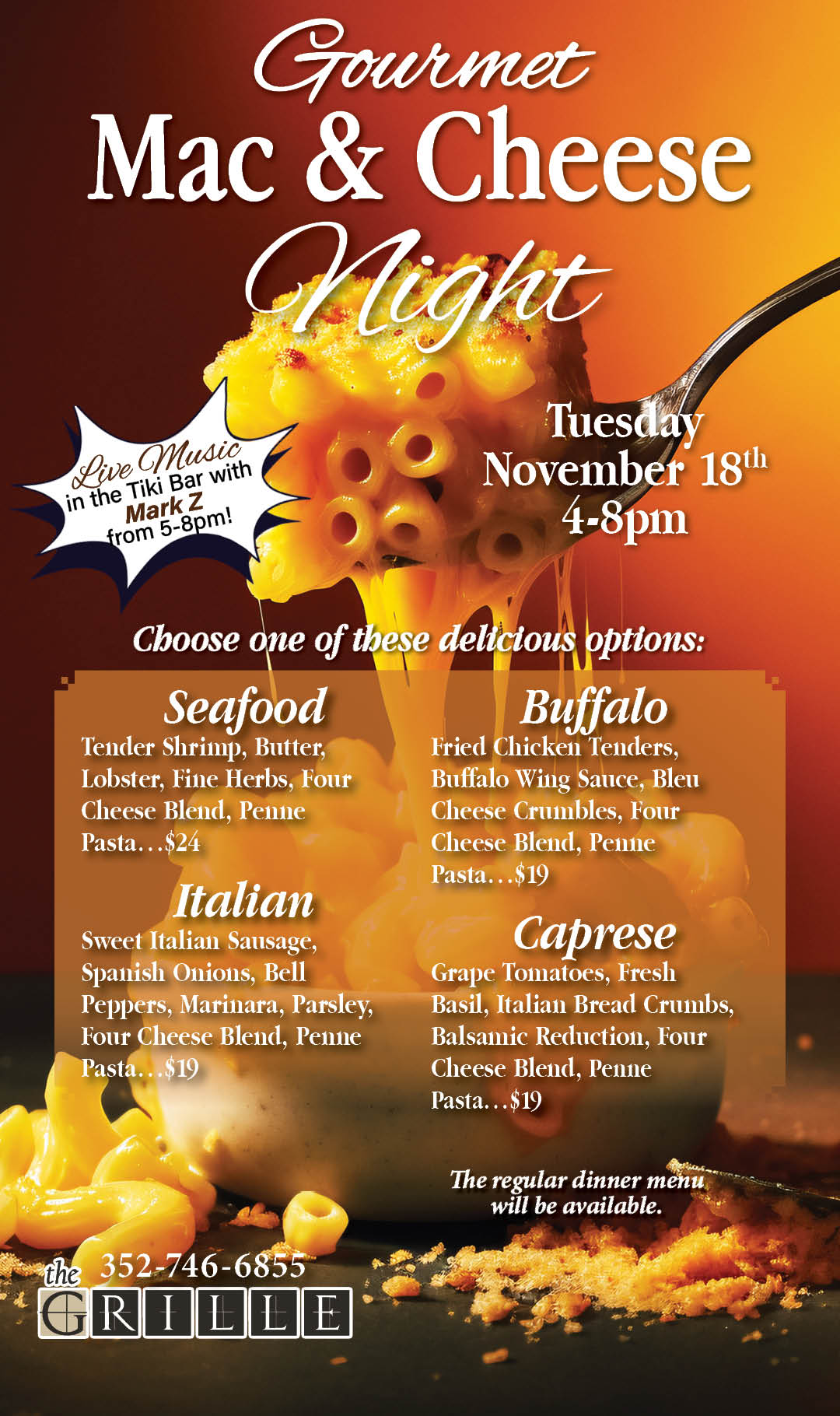 Gourmet Mac & Cheese Night November 2025 Kiosk