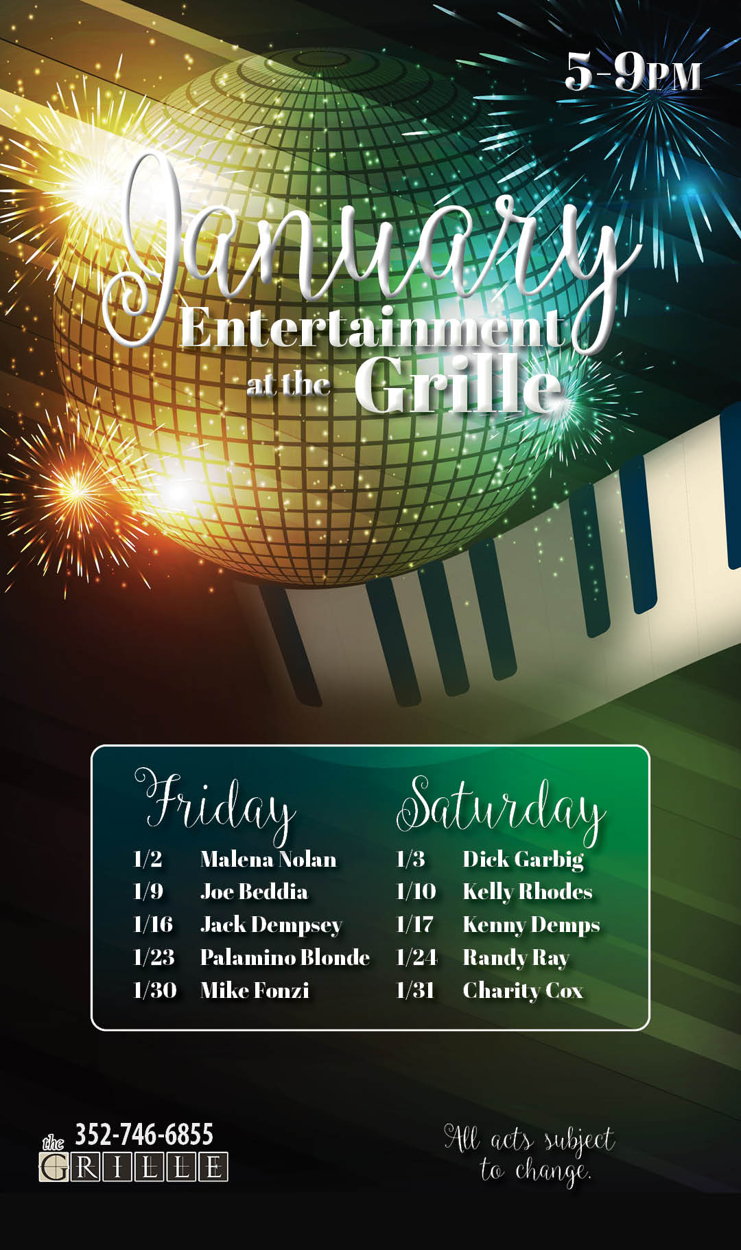 Grille Live Entertainment January 2026 Kiosk