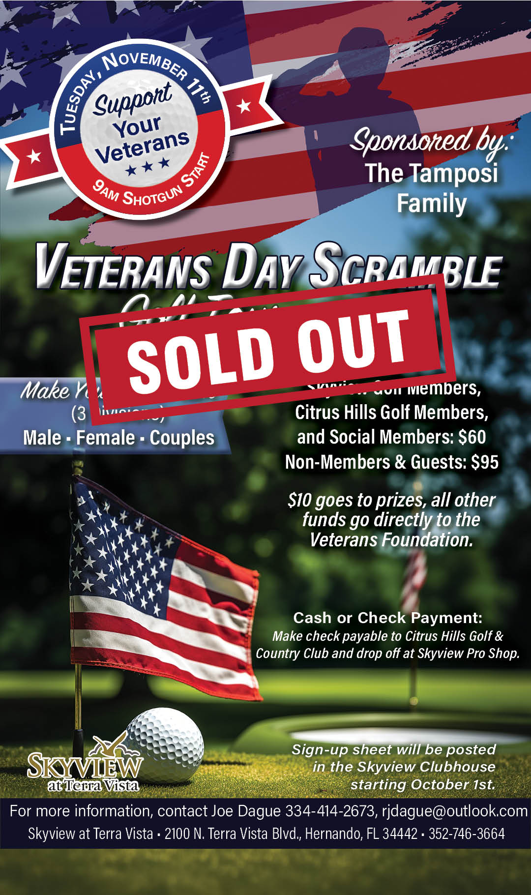 Veterans Day Golf Scramble November 2025 Kiosk SOLD OUT