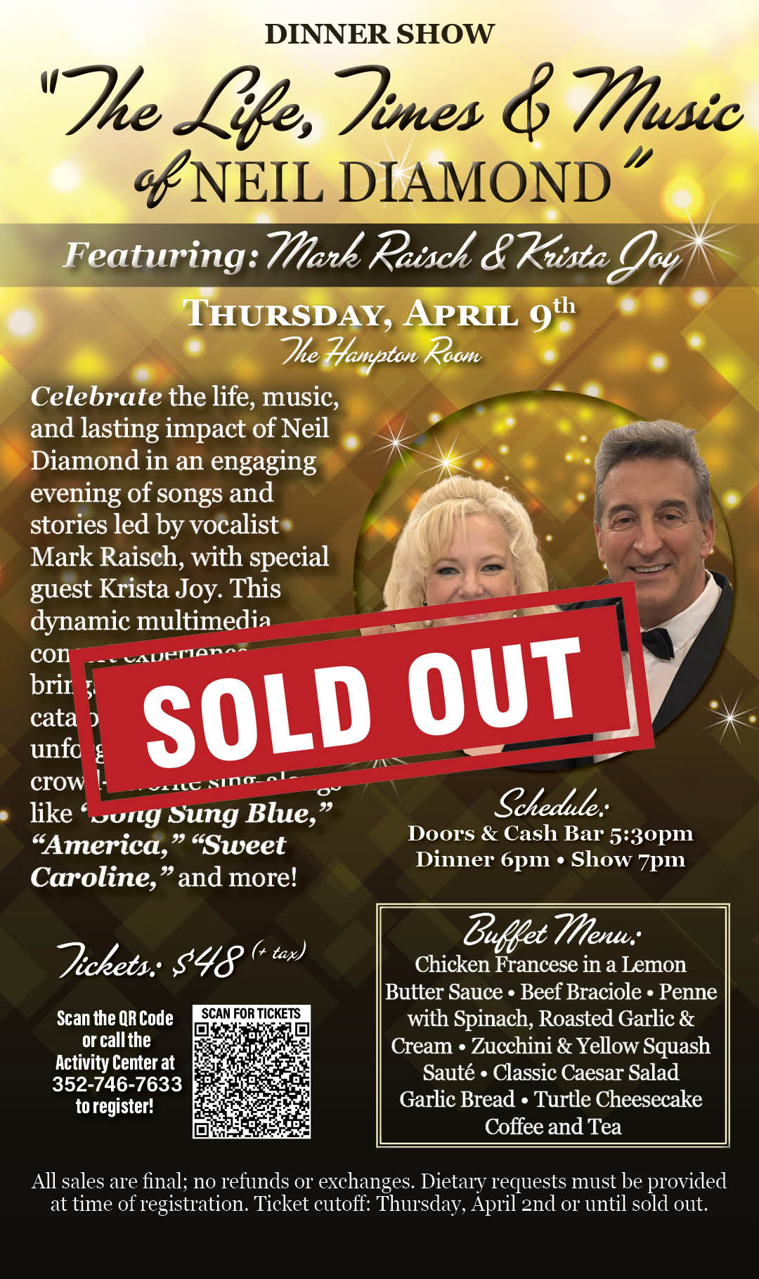 Neil Diamond Dinner Show March 2026 Kiosk SOLD OUT