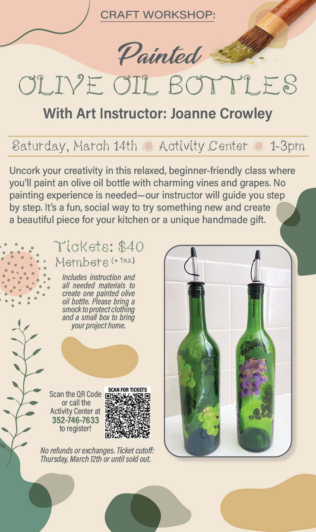 Craft Workshop Olive Oil Bottle Painting March 2026 Kiosk