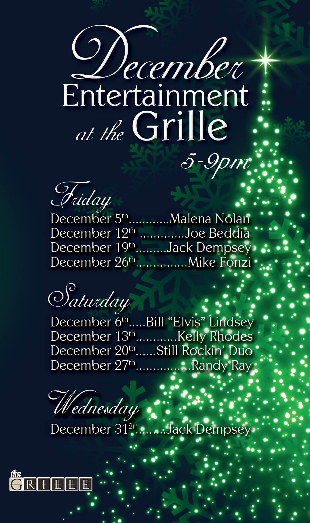 Grille Live Entertainment December 2025 Kiosk