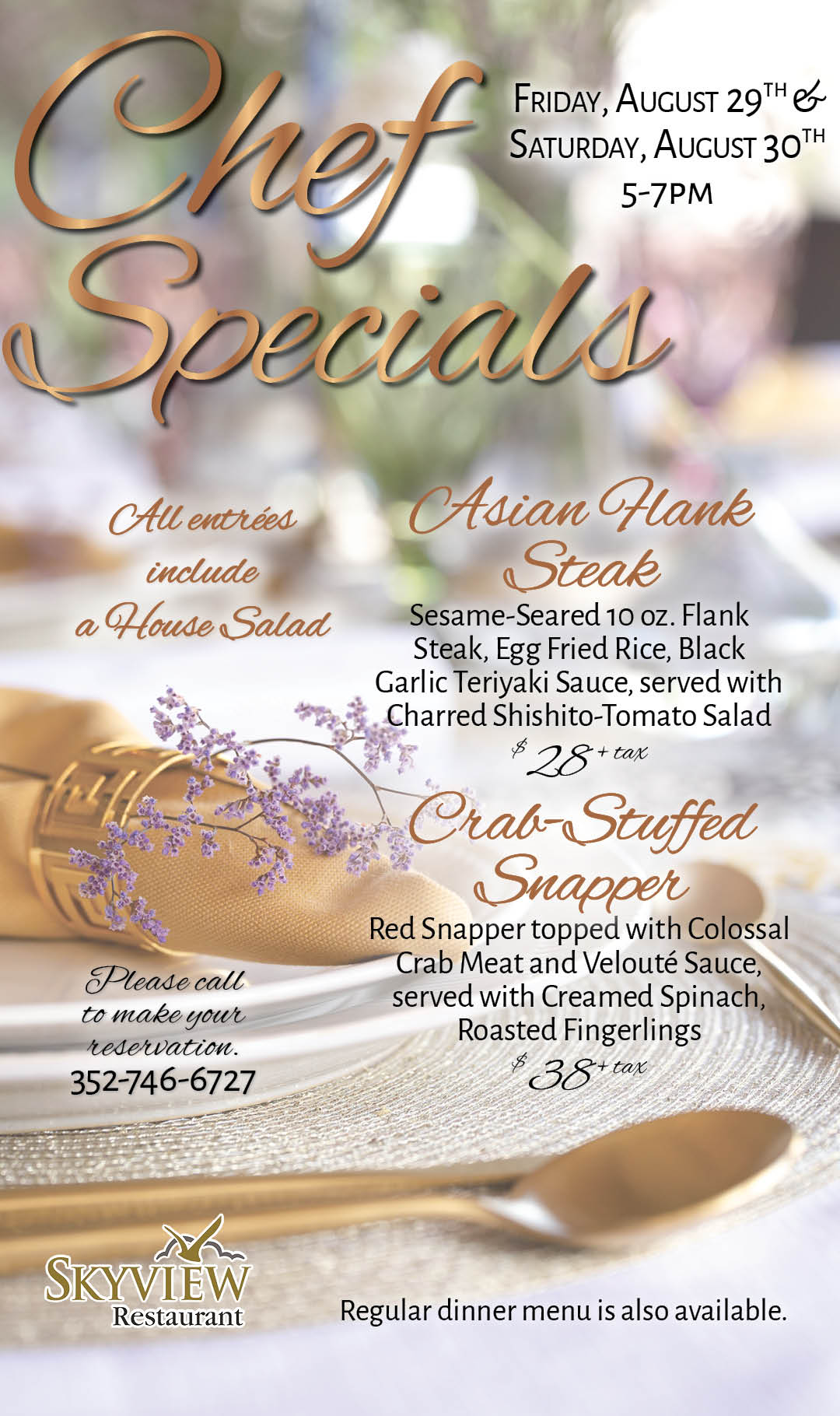 Chef Specials Aug 29 and 30 2025 Kiosk