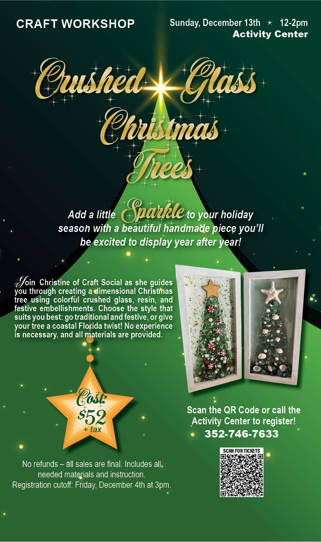 Dec 13 Craft Workshop Crushed Glass Christmas Trees Dec 2026 kiosk