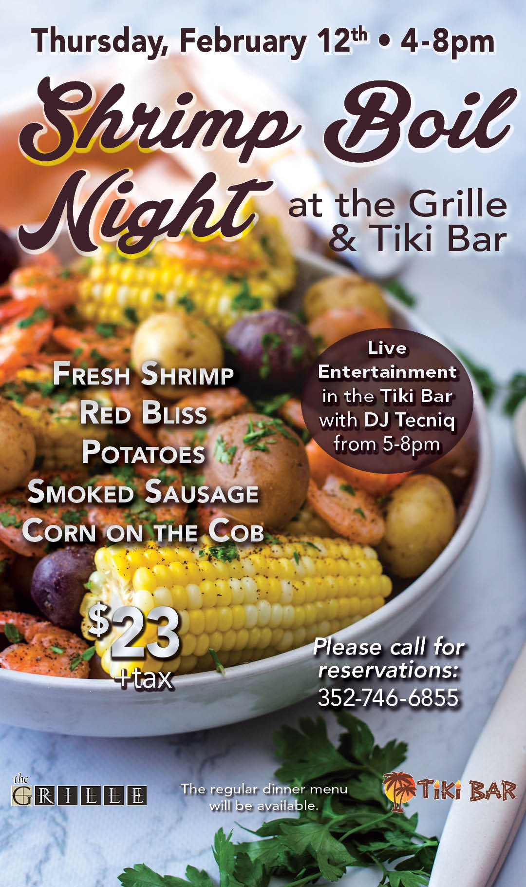 Shrimp Boil Night Feb 2026 kiosk