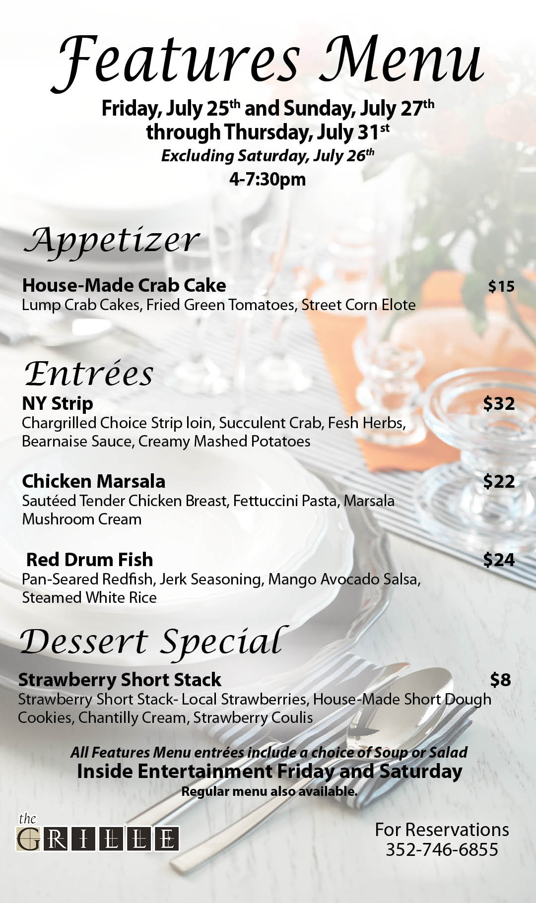 Grille Features Menu July 25 - July 31 kiosk