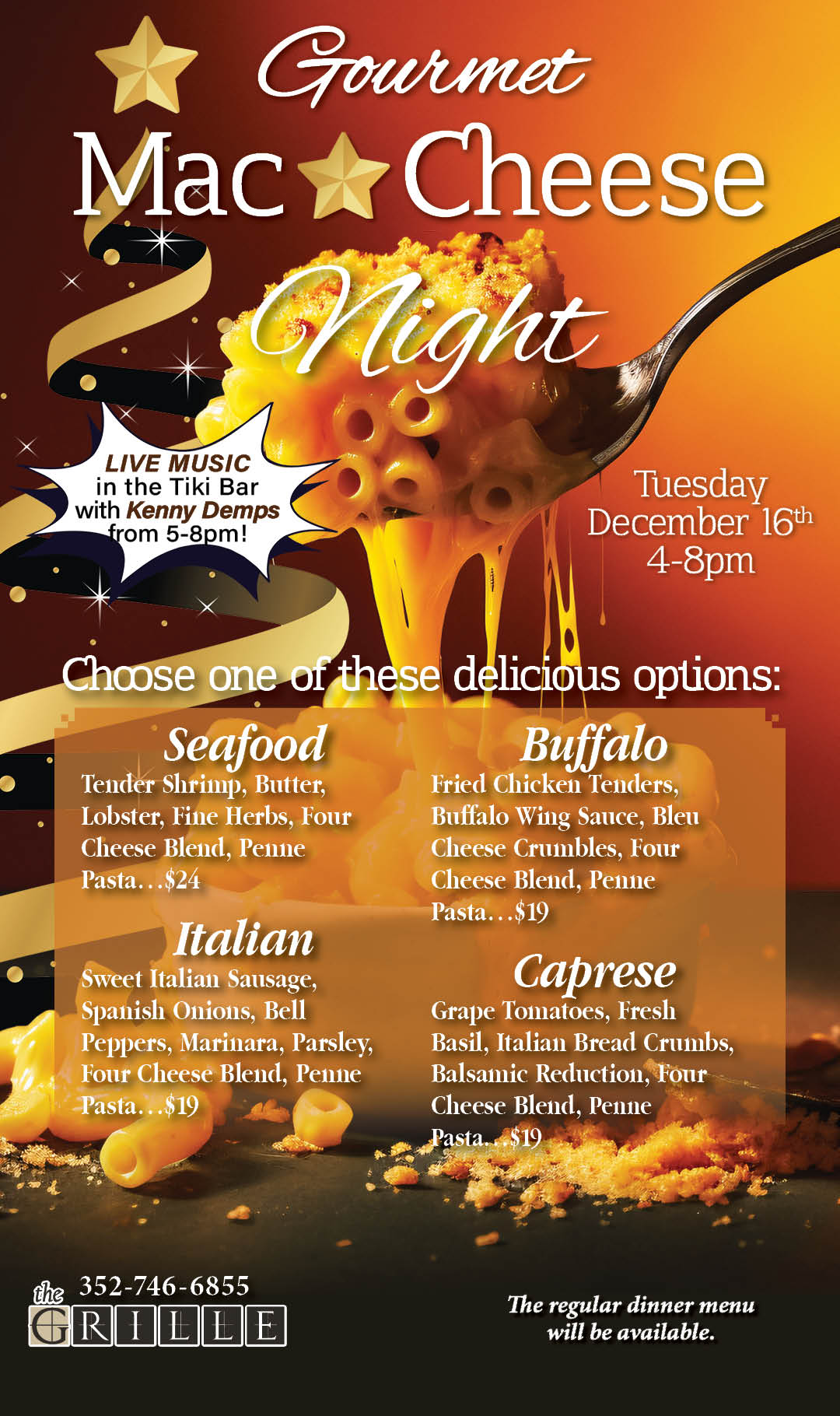 Gourmet Mac & Cheese Night December 2025 Kiosk